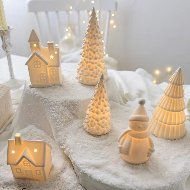 Porcelain Christmas Village Houses | Christmas Decoration with LED light | Christmas Tabletop Decoration | Christmas Gift