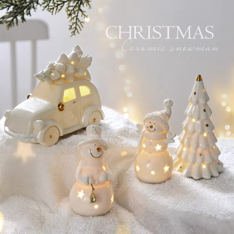 White Ceramic Christmas Snowman | Christmas Tabletop Decoration | Christmas Ornaments | Christmas Gift