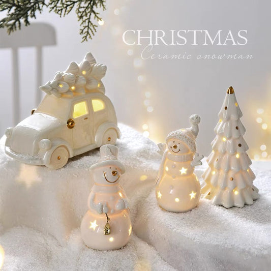 White Ceramic Christmas Snowman | Christmas Tabletop Decoration | Christmas Ornaments | Christmas Gift