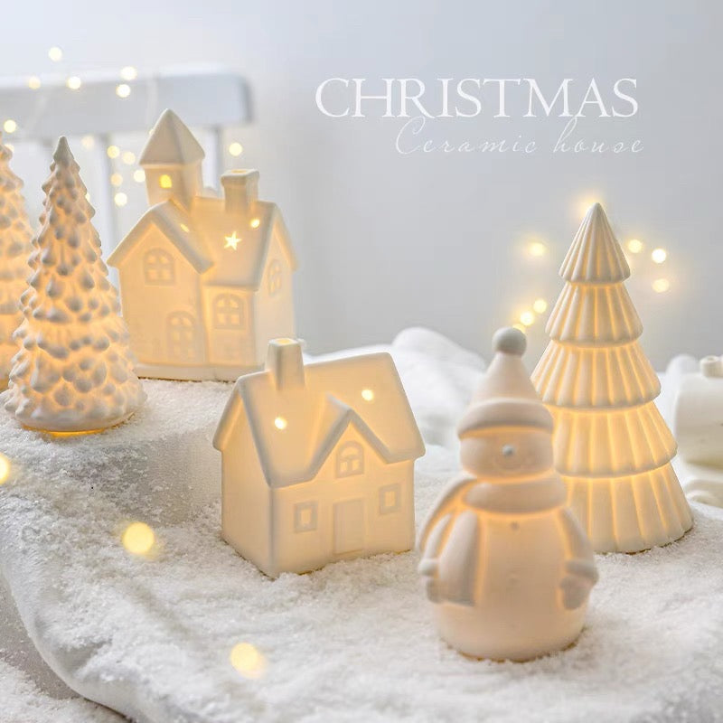 Porcelain Christmas Village Houses | Christmas Decoration with LED light | Christmas Tabletop Decoration | Christmas Gift