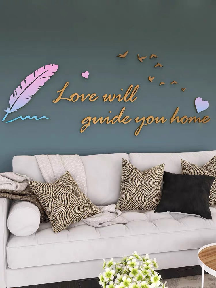 3D Wall Sticker “Love will guide you home” 3D Acrylic Wall Decal Stickers for Home Living Room Bedroom Decor