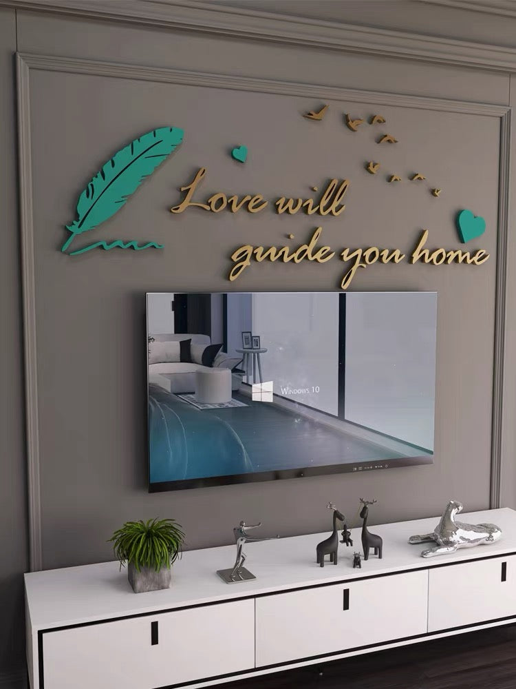 3D Wall Sticker “Love will guide you home” 3D Acrylic Wall Decal Stickers for Home Living Room Bedroom Decor