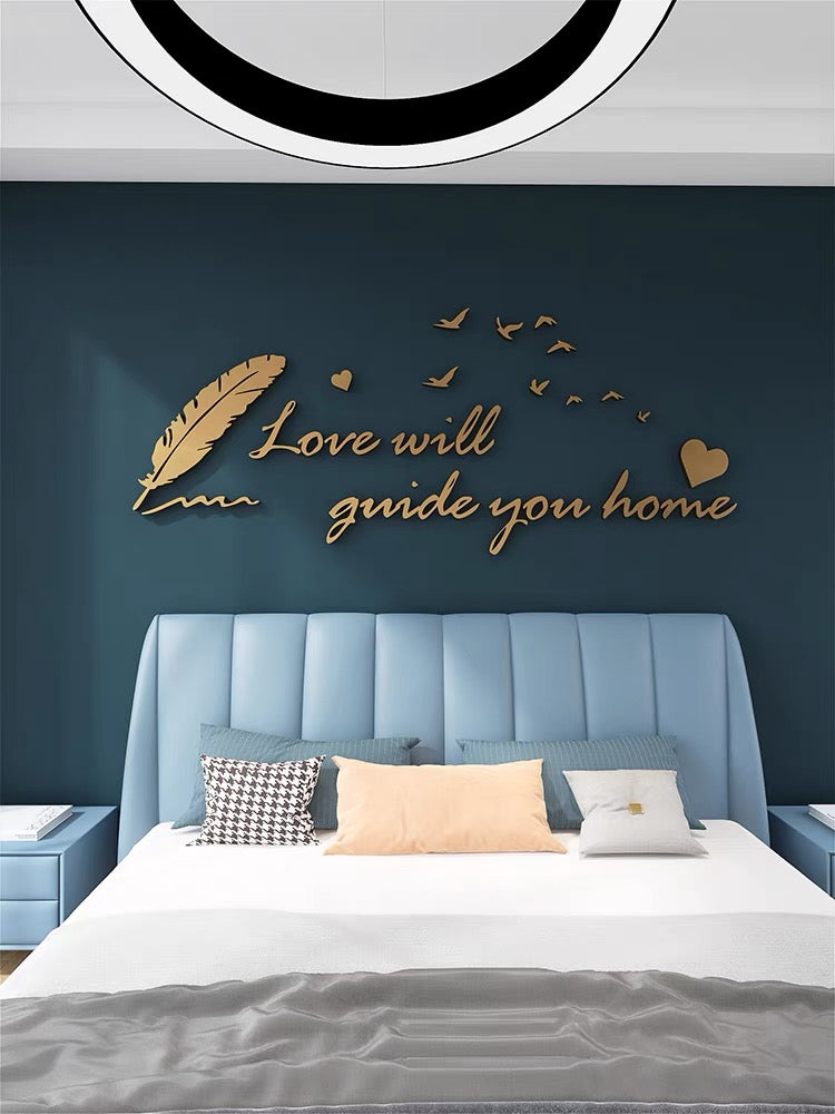 3D Wall Sticker “Love will guide you home” 3D Acrylic Wall Decal Stickers for Home Living Room Bedroom Decor