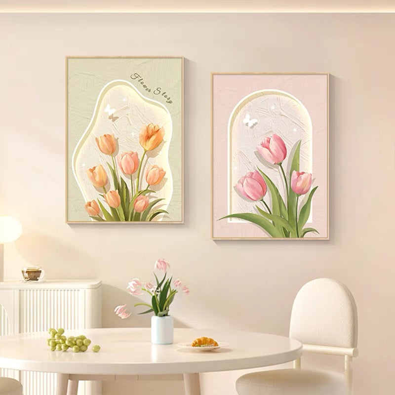 Tulips Flower Painting | Floral Art Painting | Home Decor Wall Art | Minimalist Home Decor | Gift Tulip Art | Gift for Her