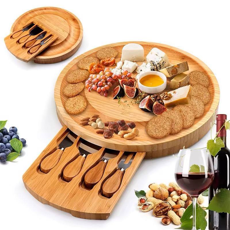 Wooden Cheese Board Set with Cutlery in Slide out Drawer Cheese Platter