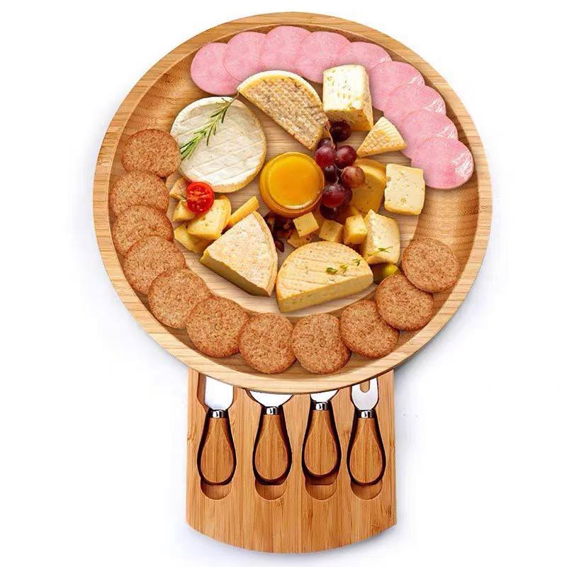 Wooden Cheese Board Set with Cutlery in Slide out Drawer Cheese Platter